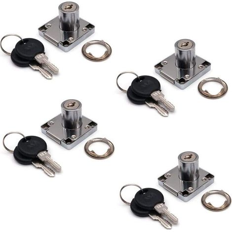 Lot de 4 serrures de placard et tiroir avec 2 clés, cylindre de serrure de meuble, serrure à came en alliage de zinc pour porte, armoire, tiroir, boîte aux lettres (22 mm) (1/5)