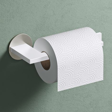 Mai & Mai Porte-Papier Toilette Dérouleur Mural en Acier Inoxydable Porte-Rouleau Stable Blanc Mat + Nickel Brossé Rangement WC Support de Rouleau 185×83,5×60 MM Lino-04