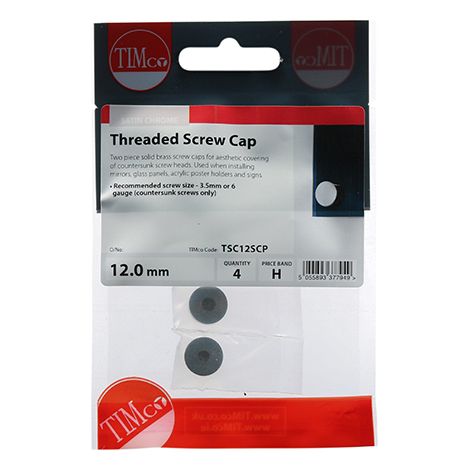 TIMCO Threaded Screw Caps Solid Brass Satin Chrome - 12mm (1/4)