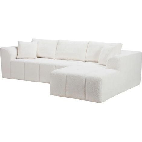 Canapé d'angle droit tissu bouclette blanc livré roulé – NIVOLET (1/5)