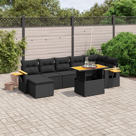 vidaXL 8-tlg. Garten-Sofagarnitur mit Kissen Schwarz Poly Rattan (1/3)