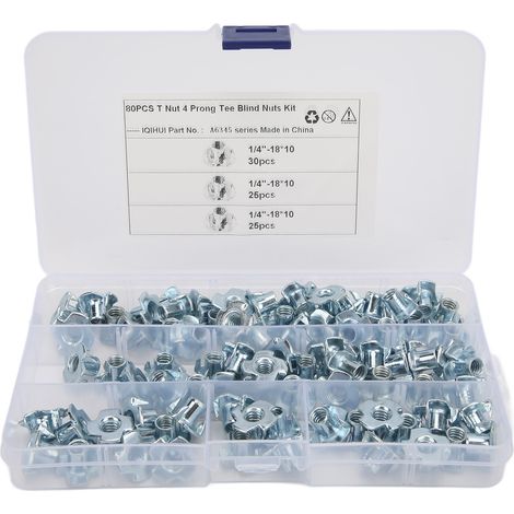 4-Pin T-förmige Blindmuttern-Set, Sortiment an 1/4 Zoll Kohlenstoffstahlmuttern für elektronische Geräte in Wohnmobilen. (1/5)