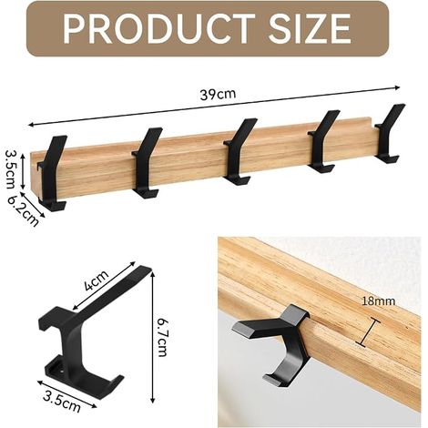 Wall Mounted Stainless Steel Coat Hook, Wall Hooks with Hooks Metal Coat Hooks Bathroom Black for Hanging Coats, Scarves, Handbags (1/4)