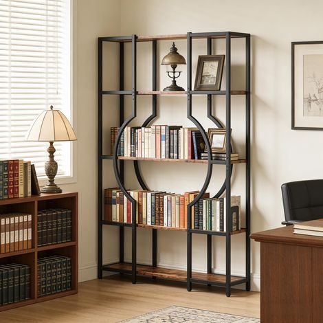 Présentoir végétal 5 étages, support plantes rétro en bois, étagère ouverte vintage pour jardin et intérieur (1/5)