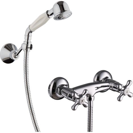 PaulGurkes Duscharmatur Zweigriffmischer Aufputz Handbrause Halter Retro (1/5)