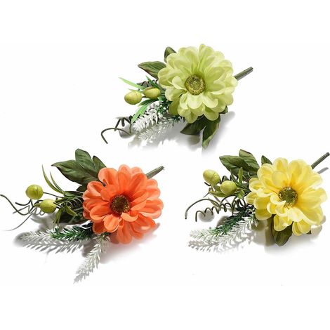 Bouquets d'anémones colorées, baies et fleurs artificielles en tissu, lot de 18, H. 15 cm (20,5 cm avec tige)
