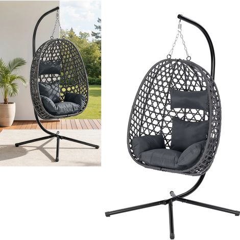 Fauteuil suspendu, tissage façon hamac, design ovoïde,chaise de jardin,en résine tressée (PE), charge max. 150 kg, idéal  balcons (Gris)