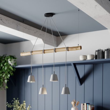 [GEBRAUCHT] Lucande Asta Pendelleuchte Hängeleuchte Deckenlampe Lampe Leuchte Holz Grau 667 B-Ware