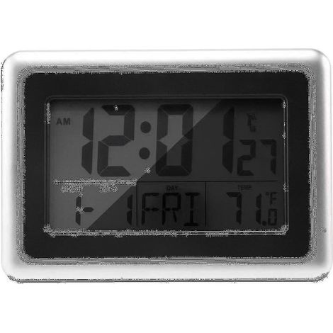 Horloge murale numérique atomique, grand écran LCD, alimentée par piles, avec affichage de la température intérieure, calendrier et fonctions d'affichage de bureau. (1/3)