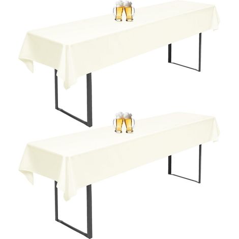 2er Set Biertisch Hussen Elfenbein 260x110cm Waschbar für 50/70cm Tische