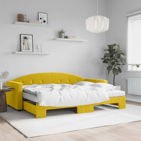 Tagesbett Ausziehbar mit Matratzen Gelb 80x200 cm Samt