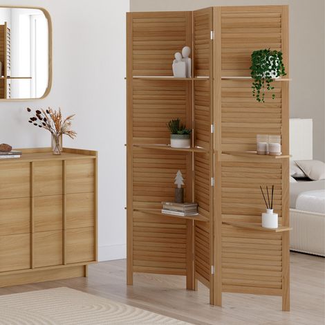 Mampara interior abatible de 3 hojas con 3 estantes de madera