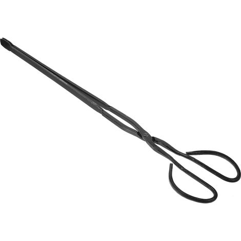 Pince à charbon allongée et pince à feu pour barbecue, pince en fer pour cheminée avec tête plate