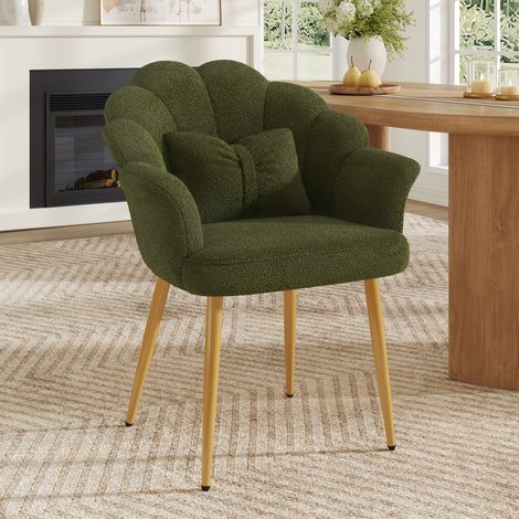 Poltrona 64x65,5x85 cm in tessuto peluche verde, schienale a petalo – MEUBLIV (1/5)