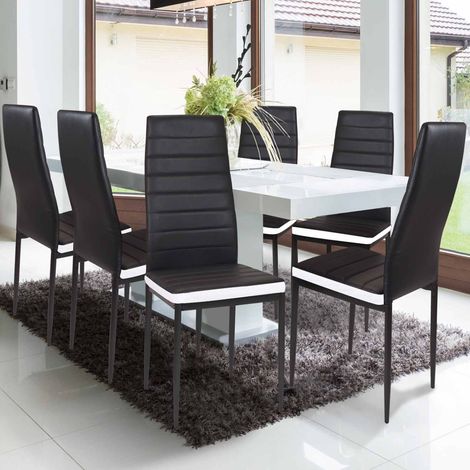Lote de 6 sillas de comedor ROMANE negras con cabezal blanco