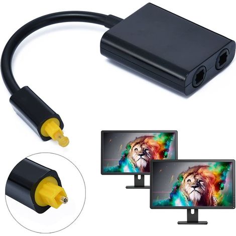 Lot de 2 adaptateurs répartiteurs audio optiques numériques Toslink à double port, câble audio à fibre optique 1 entrée 2 sorties, noir (1/5)