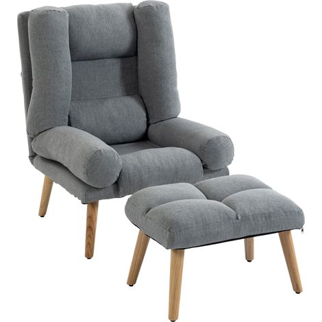 Recliner Chair, with Footstool, 79 x 78 x 97 cm, Grey (1/5)