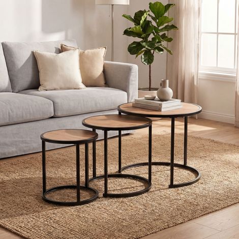 Lot de 3 tables gigognes 50, 40 et 30 cm effet chêne et noir - KRAZ (1/3)