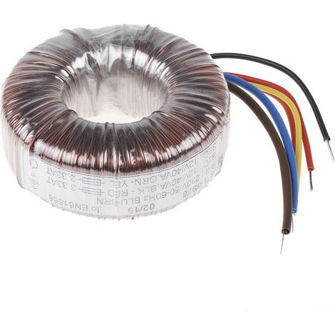 Rs Pro – Transformateur torique 2 sorties 230V c.a. – 2 x 12V c.a. 80VA – Courant 3.333A – Dimensions 93 x 38mm
