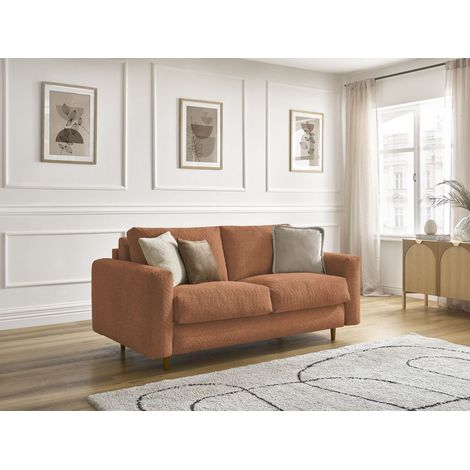 BOBOCHIC - Canapé droit convertible NOUVEAU COCOONE ouverture express tissu bouclette 140x200 Orange (1/5)