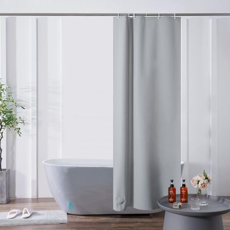 c Petit Rideau de Douche Anti Moisissure Imperméable avec Bloc de Verre en Bas Gris Rideau de Baignoire 100x200cm avec 6 Crochets (1/5)