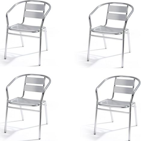 SET 4PZ SEDIA in alluminio TIPO BAR RISTORANTE - CON BRACCIOLI IMPILABILE