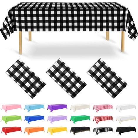 3er-Pack Einweg-Tischdecken, rechteckige, wasserdichte Tischdecken für Garten, Festival, Party, Hochzeit, Brautparty, Geburtstag, 54 x 108 Zoll, schwarzes Gingham