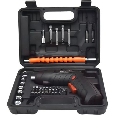 Kit d'outils sans fil 3,6 V avec 47 pièces, comprenant un jeu de forets et de douilles multifonctionnels, et un ensemble d'outils ménagers. (1/4)