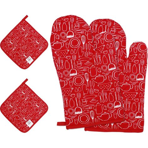 2 gants de cuisine rouges + 2 tapis de cuisson rouges (1/5)