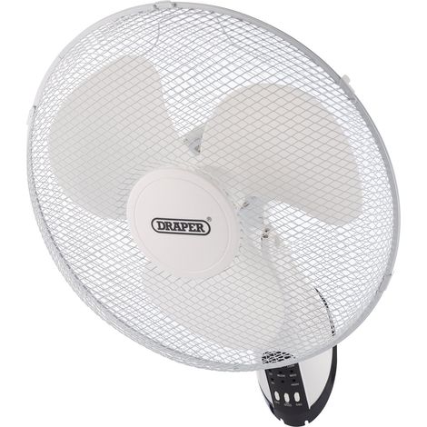 Draper 16-Inch Oscillating Wall-Mounted Fan with Remote Control, 3-Speed Settings, 230V Power, Model 70975 (1/5)