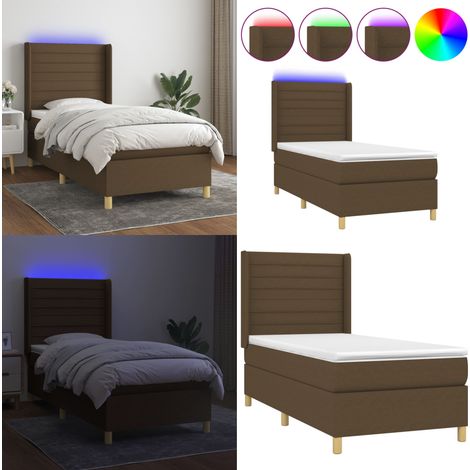 Cama box spring colchón y luces LED tela marrón oscuro 90x190cm - Colchón con luces LED - Cama con luz LED