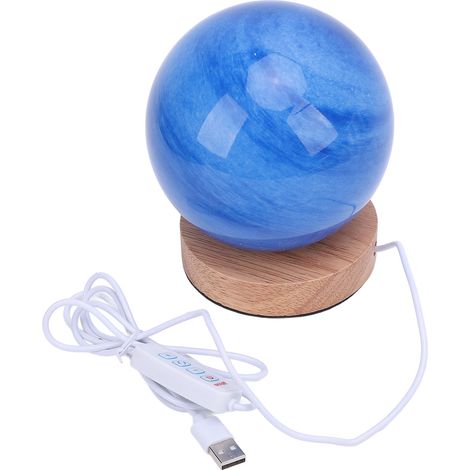 Lampe de chevet petit format boule base bois abat-jour verre bleu 3 températures 3000-6000K variation progressive USB 5V pour chambre lecture 12cm (1/5)