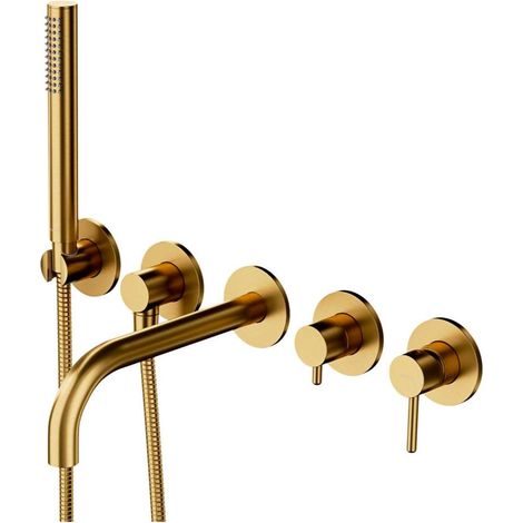 OMNIRES Y - Unterputz-Badewannenarmatur, 5-Loch-Montage, mit Einbaukörper, mit Zubehör, Gold gebürstet Y1237-1GLB (1/5)
