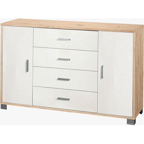 Mobile 4 Cassetti e 2 Ante Colore Rovere e Bianco