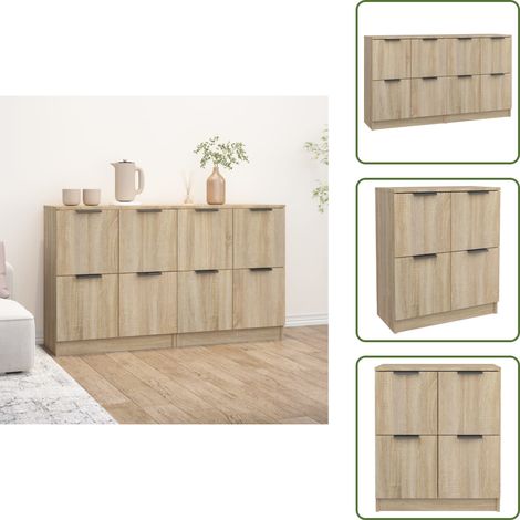 Aparadores de almacenamiento - vidaXL Aparadores 2 uds madera contrachapada roble Sonoma 60x30x70 cm - Aparadores decorativos