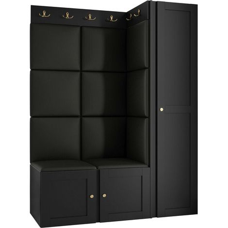 Conjunto para recibidor Hartford 377, Cuero ecológico Soft 011, 186x124x46cm, Aglomerado laminado, Cuero ecológico, MDF, Montada en la pared, Colocada (1/5)