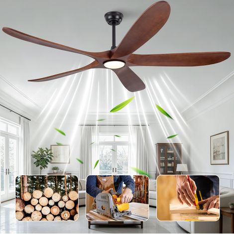 Ventilador de techo moderno de 176 cm en madera negra, LED 3CCT, 6 velocidades FloraGrace (1/5)