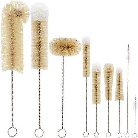 Set 9 Goupillons à Bouteille Ecouvillon à Bouteille Longues en Rayonne de Coco, Lot Brosses de Nettoyage pour Biberon, Tasse, Verre (1/4)