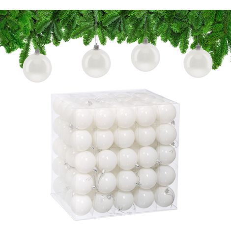 Relaxdays Boule de Noël, lot pratique de 100, brillante, plastique robuste, pour le sapin, diamètre : 6 cm, blanche (1/5)