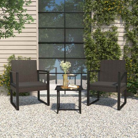 vidaXL Salon de jardin 3 pcs avec coussins Noir Résine tressée (1/5)