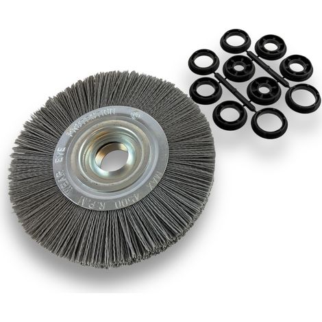 Brosse circulaire NYLON Abrasif Ø 200 mm Epaisseur 2 rangs Carbure de silicium Grain 120 Alésage 32 mm + réducteur bague 25/22/20/16/12 mm Touret meuleuse ponceuse Kibros 238202KR120 (1/5)