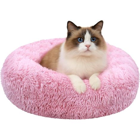 Panier Chat Rond 50 cm Lavable, Lit Doux pour Chat ou Petit Chien Rose (1/5)