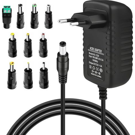 12V 2A Adaptateur Universel, 24W Chargeur Universel, Adaptateur Secteur Alimentation 12V, Transformateur d'alimentation AC DC avec 10 Prises pour Électroniques Bandes LED Routeurs Caméras CCTV (1/5)