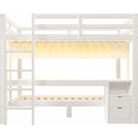 Lit mezzanine avec bureau, tiroirs et LED, pin blanc, 90x200 cm / 140x200 cm, HOMVRA (1/5)
