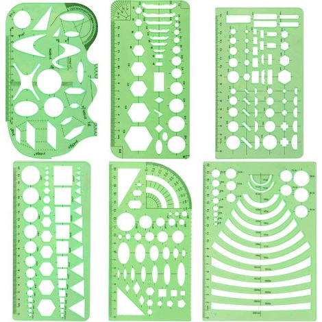 Lot de 6 gabarits de mesure en plastique, pochoirs pour coffrage de construction, règles de dessin géométrique pour bureau, école, étudiants, enfants, cadeau. (1/5)