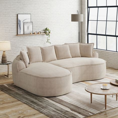 Frameless Modulares Ecksofa, Chenille Stoff Cloud Sofa aus Schaumstoff, L-Form mit extra tiefer Sitzfläche und breiten Armlehnen, mit Chaiselongue & Kissen, kein Aufbau nötig, Hellbraun
WL