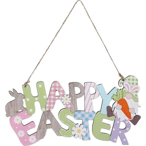 Panneau de bienvenue pour porte d'entrée - Joyeuses Pâques - Décoration de porte en bois - Pendentif - Fournitures de décoration de fêtes (1/3)