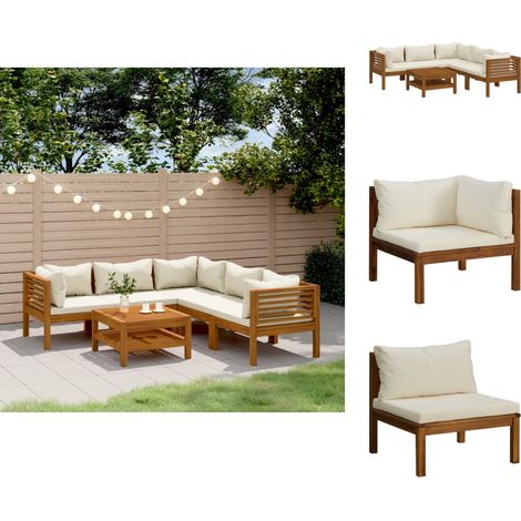 Gartenmöbel-Sets - Living 6-tlg. Garten-Lounge-Set mit Creme Kissen Massivholz Akazie (1/5)