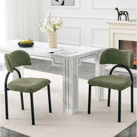 Lote de 2 sillas de comedor tapizadas verdes con estructura de metal negro (1/5)