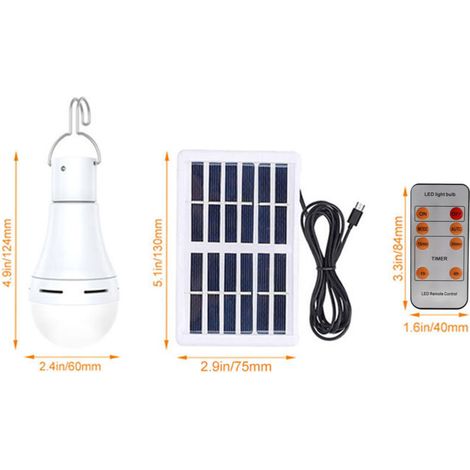 Solar-powered LED bulb, indoor and outdoor emergency light, portable, for camping, with remote control, adjustable modes and timer, IP65, rainproof (1/5)